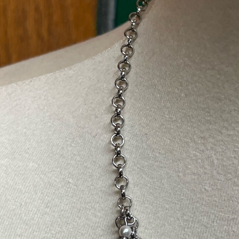 Talbots SilverGray, Navy Blue and Cream Statement Necklace #JW7 - Picture 5 of 8